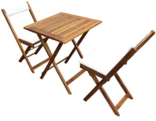 Festnight Bistro-Set mit Kissen 7-TLG. | Holz Balkon-Set | Klappbar Terassen Set | Balkongarnitur | Gartenmöbel Set 2 Klappstühle&1 Klapptisch | Massivholz Akazie