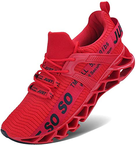 Wonesion Herren Fitness Laufschuhe Atmungsaktiv rutschfeste Mode Sneaker Sportschuhe,5 Rot,42 EU
