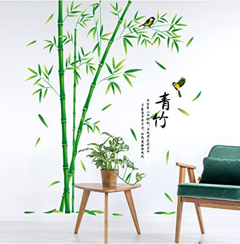 Stickers muraux en bambou vert PVC Matériau bricolage style chinois plante Stickers muraux pour salon chambre décoration102 * 130 cm