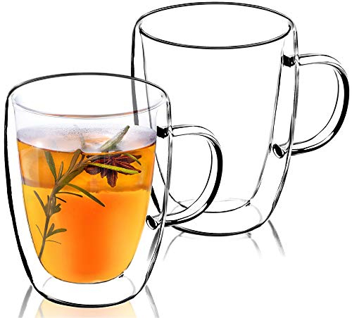 KADAX Tazza in Vetro, 270 ml, Tazza a Doppia Parete, Bicchiere per Tè, Caffè, Latte, Tazza Termica con Manico, Vetro da tè, Tazze termiche Vetro, 18,5x9,5x12 cm