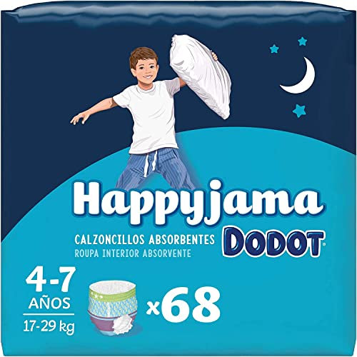 Dodot Pañales HappyJama para Niño 4 -7 Años (17-29 kg), 68 Unidades, Pañal con Protección Anti-Fugas Durante la Noche