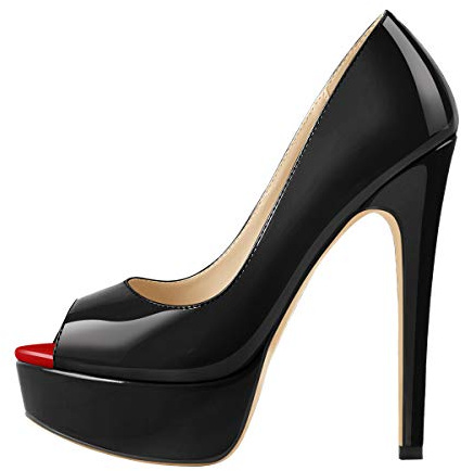 MissHeel Damen Peeptoes Plateau Pumps Elegante Stiletto High Heels mit Lack Optik