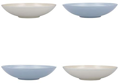KitchenCraft - Assiettes Creuses en Grès Émaillé, Livrés dans un Coffret Cadeau, 22 cm, Lot de 4, Motif Spirale, Bleu / Beige