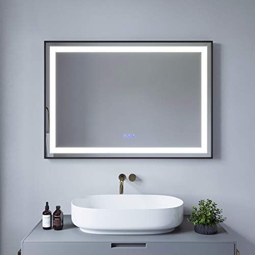 AQUABATOS® SAUTENS-Serie 100x70 cm LED Badspiegel Wandspiegel Badezimmerspiegel mit Beleuchtung lichtspiegel Dimmbare Touch Schalter Farbtemperatur Kaltweiß 6400K Warmweiß 3000K Antibeschlag IP44 CE