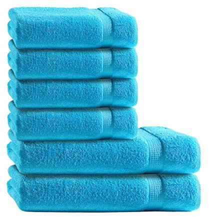 Müskaan Premium Handtuchset 6-TLG – 4 Handtücher & 2 Duschtücher aus 100% Baumwolle – Weich & saugfähig Frottee mit Aufhänger – Türkis