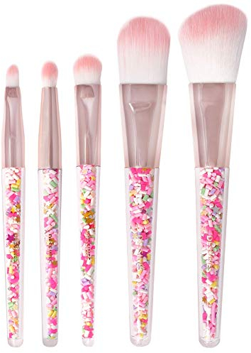 Dessines Make-Up Pinsel 5 Stück Set, Schminkpinsel Set, Veganpinsel, Reiseset, Kosmetikpinsel mit Synthetikhaar (Rosa-Perlen)