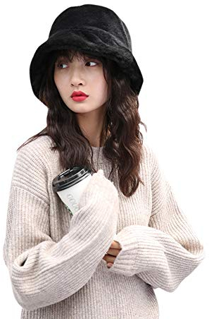 Wintermütze Damen Fischerhut Plüsch Winterhut Flauschig Schirmmütze Breit Krempe Bucket Hat Warm Halten Eimer Hut Weich Glockenhut Faltbar Damenhut Kunstfell Schlapphut Strickmütze Outdoor Reisen