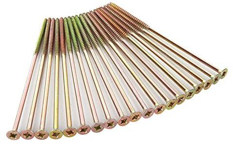 AHUNTTER 100 Pack 6mm x 180mm Extra Long Wood Screws, Multi-Purpose Pozi Screws, M6 Countersunk Head Screws for Wood and DIY Tasks - Zinc Yellow Passivated