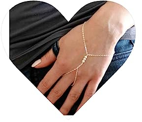 Aneneiceera Boho Finger Ring Perlen Armband Silber Einfach Hand Kette Sklave Perle Finger Ring Armband Armreif Braut Handstück Hand Harness Schmuck Für Frauen Und Mädchen