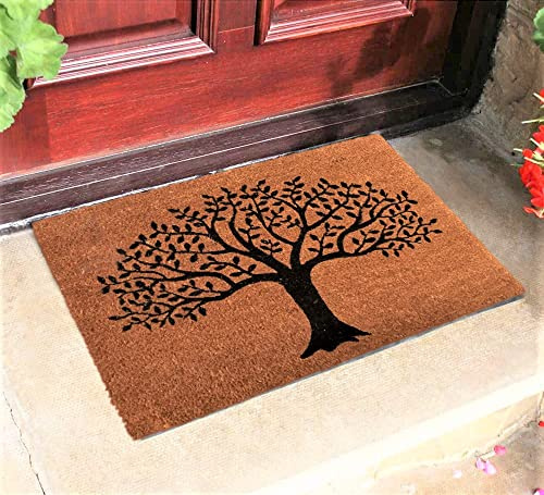 AuraHome Vintage Decor ® Natural Coir | Non-Slip |15 mm Thick Coir | Premium Quality | Latex Backed | Eco-Friendly | Indoor Outdoor | Heavy Duty Entrance Door Mat | 45 x 75 cm (Tree of Life)