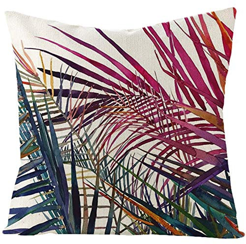 EHOMERY Copricuscini Grandi Federe per Cuscino Modello Foglie Palma Lino Copricuscini Federe Letto Singolo Cotone Federa Cuscino Divano Soggiorno Fucsia Viola Verde 18X18 Inches