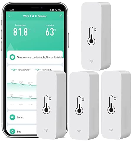 4er-Pack WiFi-Temperatur-Feuchtigkeitssensor: Kabelloser Temperatur-Feuchtigkeitsmonitor mit App-Benachrichtigung, kostenloser Datenspeicherexport, intelligentes Innenthermometer-Hygrometer