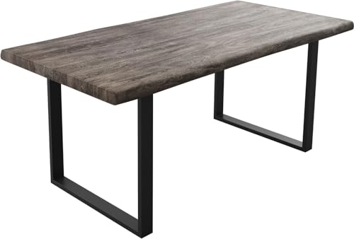 DELIFE Esszimmertisch Edge Akazie Platin 180x90 XL Kufengestell Schwarz Live-Edge Esstisch