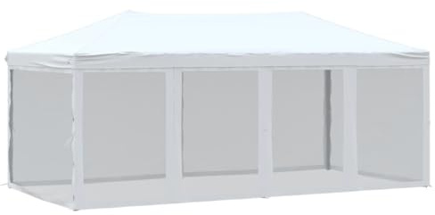 vidaXL Partyzelt Faltbar mit Seitenwänden Gartenzelt Festzelt Pavillon Zelt Gartenpavillon Gazebo Gartenlaube Bierzelt Faltzelt Camping Weiß 3x6 m