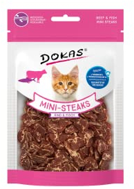 Dokas Mini-Steaks Rind & Fisch | 25g | Katzensnack für Katzen jeden Alters | Hochwertige Zutaten können diesen Snack zu einem besonderen Genuss Machen | Als Belohnung
