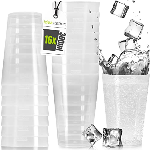 idea-station gobelet plastique 16 x 300 ml - transparent - verre plastique reutilisable - gobelet enfant