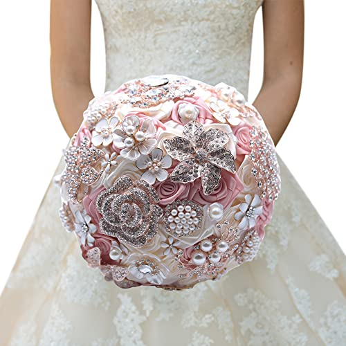Handgemachte Brautstrauß Braut Satin Rosen Blumen Strass Perlen Brautstrauss Hochzeit Hochzeitssträuße künstlich Handwurf Blumenstrauß künstlich Rosen Hochzeit Blumen Brautjungfer Blumensträuße
