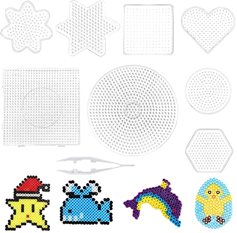 8 Stück Bügelperlen Steckplatte, Stiftplatten Transparent, Kunststoff Bügelplatte 5mm, Steckplatten Set, Groß Bügelperlen Vorlagen, Bügelperlen Stiftplatten Set, DIY Perlen Handwerk Zubehör
