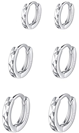 Ohrringe Silber 925 Creolen Silber Klein Damen,3 Paar Ohrringe Kreolen Silber Herren Ohrringe Set für Männer Hypoallergene Ohrringe Helix Piercings für Frauen Mädchen 6mm 8mm 10mm