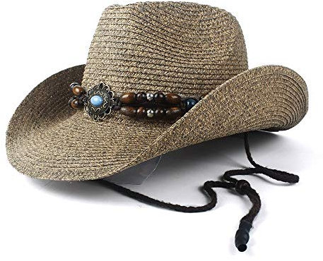 LIOONS Neue Strohhut der Männer Cowboyhut Handgewebt Cowboyhut Sommer Hohlstrohhut mit Leder Türkis Gürtel