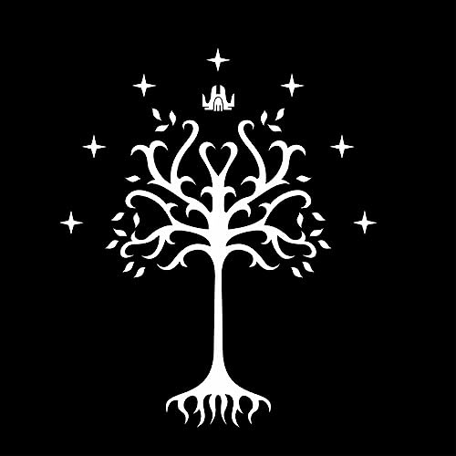 Baum von Gondor Vinyl-Aufkleber aus Fantasy-Literatur für Autofenster, Laptop, Motorrad, Wände, Spiegel und mehr, weiß, 12 cm x 10 cm
