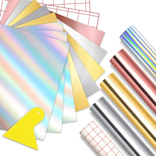 ZJTAPE Holografische Vinylfolie Plotter Selbstklebende - Opalweiß Plotterfolie Vinyl 20 cm * 30,5 cm - Transferfolie, Plotter Werkzeuge Rakeln、Permanent Glänzend für Partydekoration, Kunsthandwerk