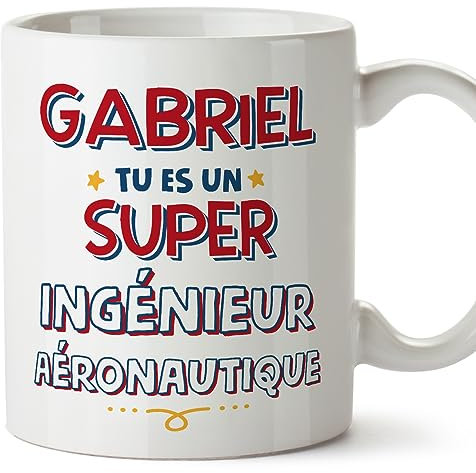 MUGFFINS Tazas Personalizadas para INGENIERO AERONÁUTICO hombre - En Francés - Tu es Super - 11 oz / 330 ml - Regalo Personalizable original y divertido
