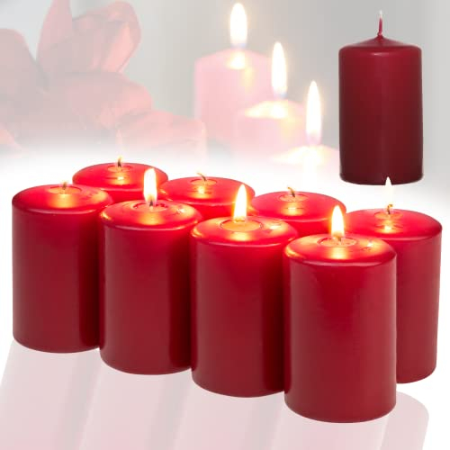 Candelo 8er Set Kerzen Weihnachten Ambiente Stumpenkerzen Bordeaux - 4,8cm x 8cm - Weihnachtskerzen Adventskranz - Advent Kerze Weihnachtsdekoration