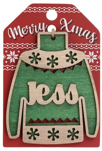 Jess Name Christmas Jumper Wooden Tree Decoration Personalised Bauble Xmas Green