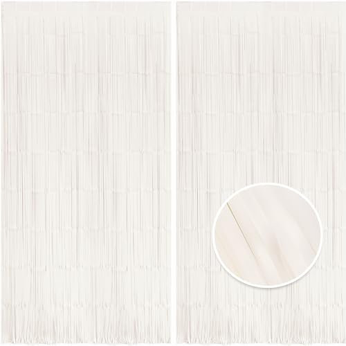 BRAVESHINE 2PCS Pastel White Foil Fringe Curtain Party Decorations - 3.3x8.2ft White Tinsel Curtain Photo Booth Props For Birthday Christmas Halloween Princess Frozen Snow Winter White Party Backdrop