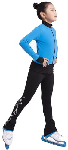 ROLTIN Eiskunstlaufanzug, Übungsjacke, Hose, Hose, Mädchen und Damen, Schlittschuh-Kleid, enge Hose mit Strasssteinen (Größe: 165, Farbe: Lila)