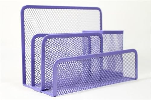 ARA CHOICE Metal Mesh Letter Holder, Office Trays for Notepads Business Card Mail Sorter with Document Tray Desktop File Paper Rack Storage With Pen Pencil Holder For Home Office (Purple)