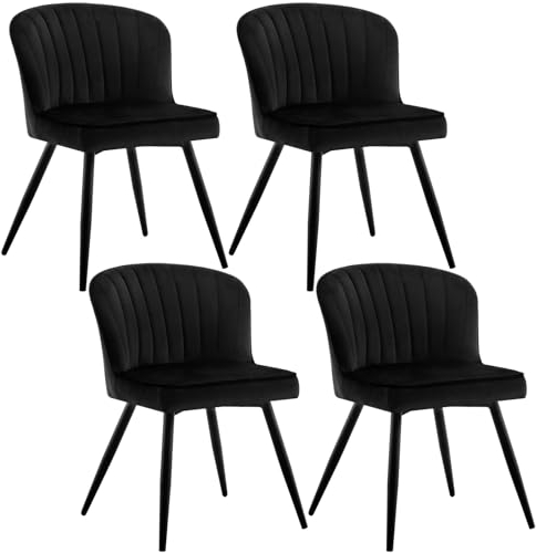 Lestarain Esszimmerstühle 4er Set, Stühle Esszimmer Modern, Sitzfläche aus Samt, Metallbeine, Ergonomischer Stuhl für Küche Wohnzimmer Schminktisch Schlafzimmer, Schwarz, LCNI122002-4