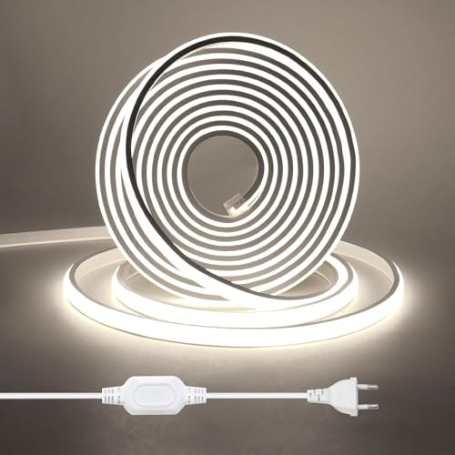 Wisada COB LED Streifen 12M, 220V Kaltweiß 6000K CRI≥90 Helligkeit Hohe Neon LED Band, Lumineszenz Linear Hohe Dichte 288LEDs/M Wasserdichte LED Lichter für Schrank Wohnzimmer Schlafzimmer,Weihnachten