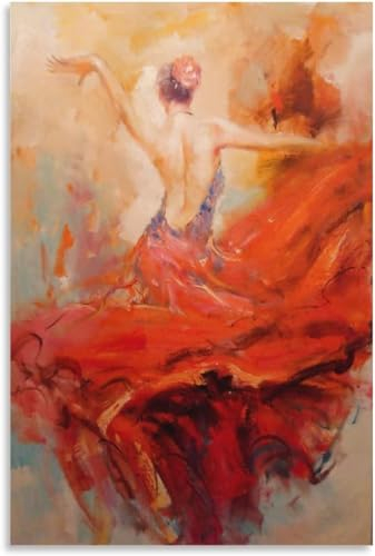 KEYGEM Spanien Flamenco Tänzerin Poster und Drucke Spanien Frau tanzen Wandkunst Flamenco Tänzerin Leinwand Gemälde für zu Hause Wanddekoration Bild 60x80cm Kein Rahmen