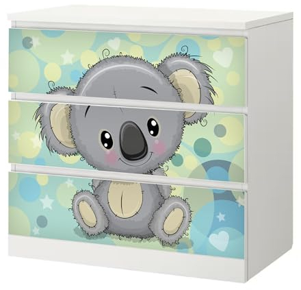 Sunnywall® Möbelfolie passend für IKEA Malm Kommode Schrankfolie Aufkleber mit Koala Motiv | blasenfrei verkleben | Kinderzimmer 3er 80 cm