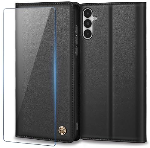 Handyhülle für Samsung Galaxy A14 5g Hülle Mit Schutzfolie, Premium Lederhülle Schutzhülle für Samsung A14 5g Hülle Wallet Kartenfach Standfunktion Klappbar Flip Case für Galaxy A14 Hülle, Schwarz