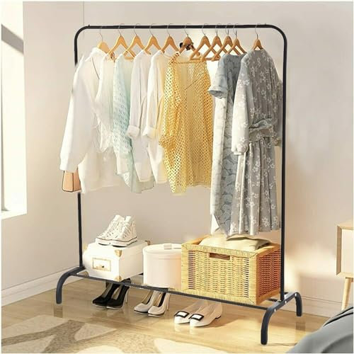 THUNDER GROUP Heavy duty Clothes Rails for Bedroom|Metal Clothes Racks for Bedroom storage|Clothes Hanging Rails free standing Clothes rails (Single)