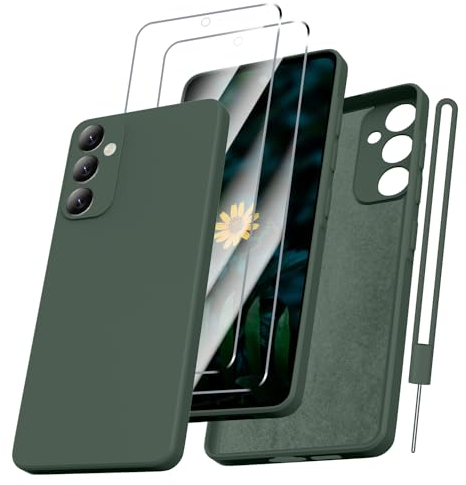 Kukiwhy Coque pour Samsung A55 avec 2 Verre Trempé Samsung Galaxy A55 4G/5G avec Doublure en Microfibre Douce et résistante aux Rayures Anti Rayures Silicone Antichoc Housse,Vert