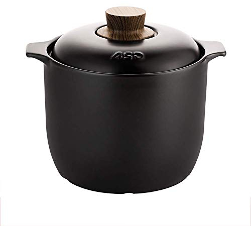 Keramik-Auflaufform mit großer Kapazität, hitzebeständiger Topf mit zwei Griffen, langsames Garen und Köcheln, nicht haftender Steingut-Tontopf, Schwarz, 4,8 l