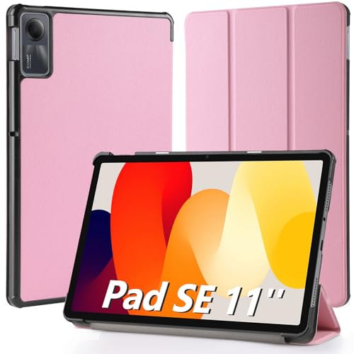 Hianjoo Funda Compatible con Xiaomi Redmi Pad SE 11.0, Funda para Tableta Protectora Delgado Inteligente de Cuero Función de Soporte Carcasa Compatible con Redmi Pad SE, Rosa