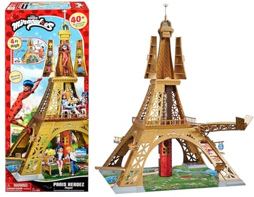 Bandai - Miraculous - Deluxe-Spielset Paris - Großes Spielmonument 1,20m - Turm mit 40 Zubehörteilen Etagen Geschäften Seilrutsche - Puppen Nicht enthalten - Spielzeug für Kinder ab 4 Jahren - P50659