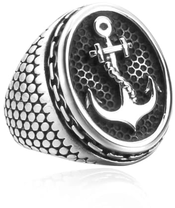 Caiduoduo Klassischer Anker Siegelring Herren Gothic Edelstahl Amulett Glücksringe Vintage für Mann Frau Schmuck Geschenk