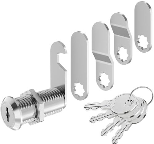VOCIBO® Letterbox Lock, 4 Keys, Comes with 5 Different Lock Plates, Letter Box Lock 35 mm, Locker Lock, Diameter 18 mm, Drawer Lock, Lever Lock for Letterboxes, Cabinet Doors