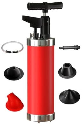 Qcesorib Sturalavandini a Pressione con Barometro, Pompa Stura Scarichi a Pressione, Sturalavandino ad Aria Compressa con 4 Ventose, per WC Lavandino Vasca da Bagno