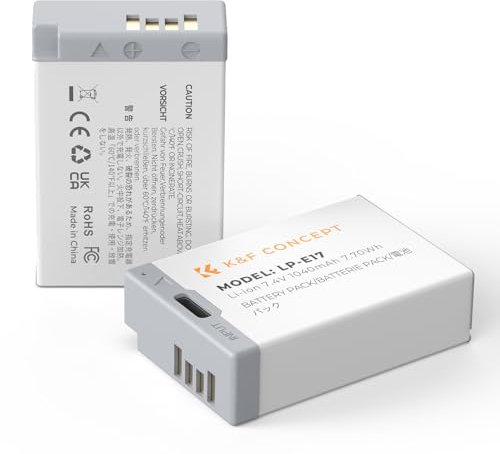K&F Concept 2 Pack LP-E17 Battery 1040mAh with USB-C Port, Compatible with Canon EOS R50 R8 RP R10 R100,M6 II M5 M3 77D T6i 750D T6s 760D T7i 800D T8i 850D