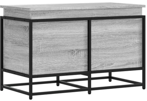 vidaXL Storage Box with Lid - Grey Sonoma Wood & Metal Frame for Toys/Blankets - 80x40x51.5 cm
