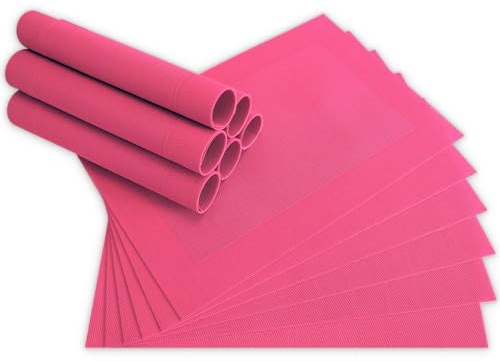 Moderne Tischsets in Pink im 12er Set - Abwaschbare Platzsets als rechteckige Tischuntersetzer - Gewebtes Platzdeckchen als Tischunterlage für Esstisch Wohnzimmer Tisch-Deko