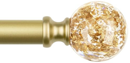 KAMANINA Gardinenstange Gold 80 to 148 CM, Dekorativ Ausziehbar Vorhangstange für Fenster, Gardinenstangen mit Durchsichtigen Round Bling Endstücke