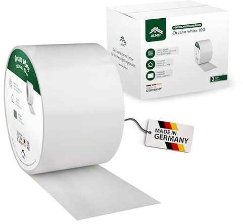 ALMO 2x Premium Fensteranschlussband für innen vollflächig Selbstklebend - Überputzbar mit Fingerlift - 100mm x 25m Fensterdichtband für den Innenbereich, Luftdicht